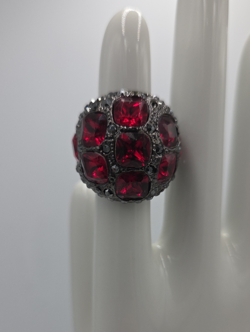 Kenneth Jay Lane Vintage Red Crystal Dome Ring